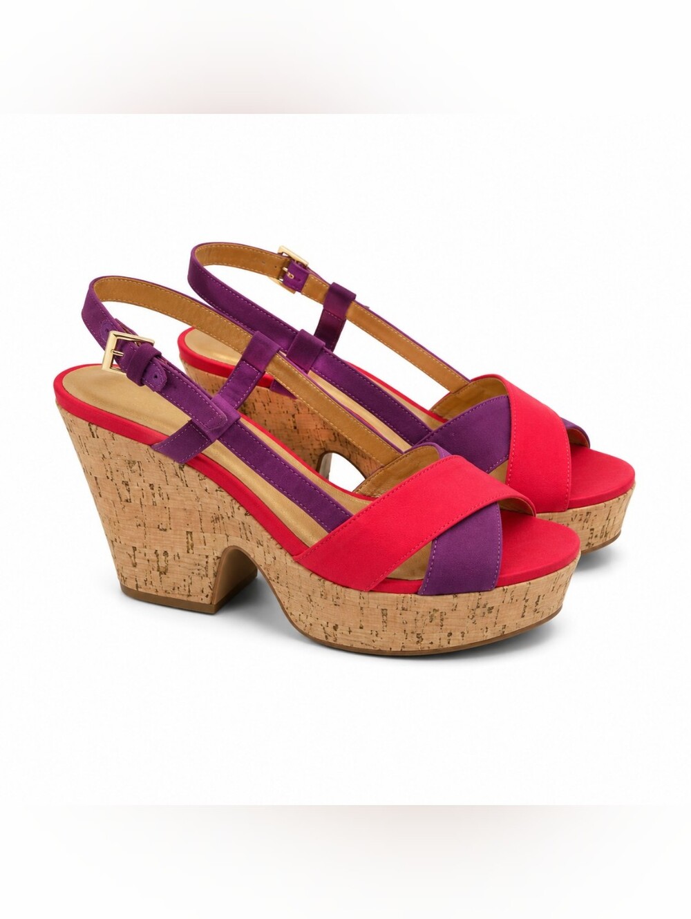 Kate Spade Penny Red Purple Cork Platform Wedge Sandals Size 9